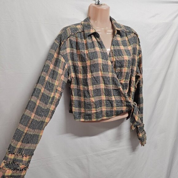 Free People We the Free Running Wild Plaid Wrap Top Women Size S - Picture 6 of 16